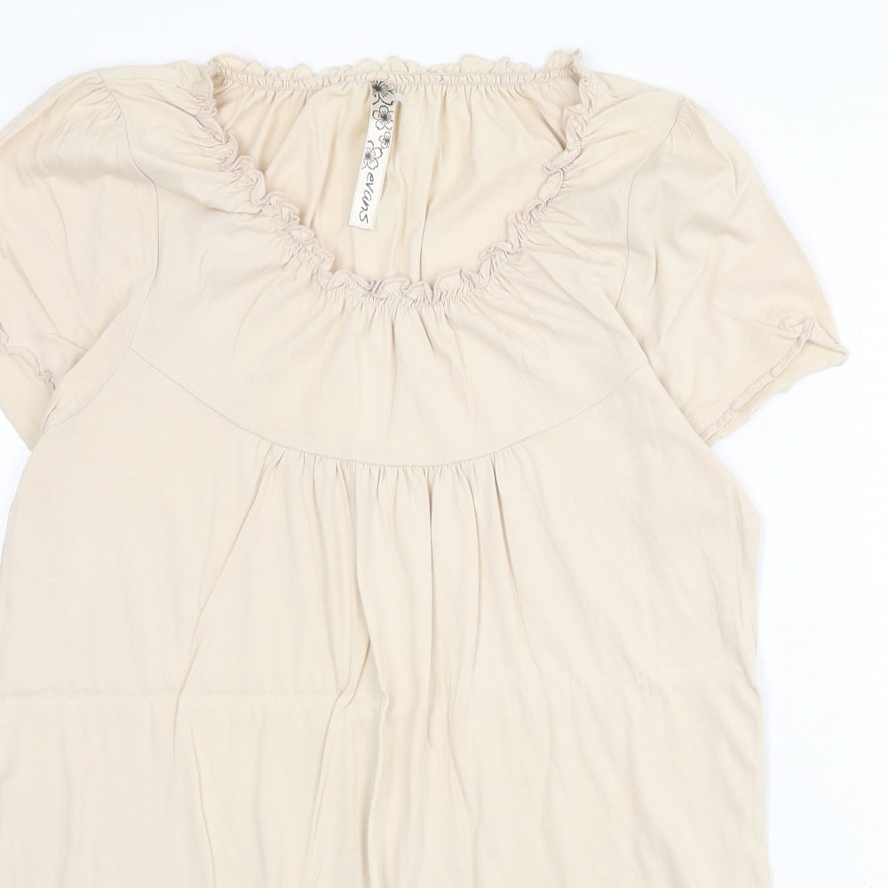 Evans Womens Beige 100% Cotton Basic Blouse Size 14 Round Neck