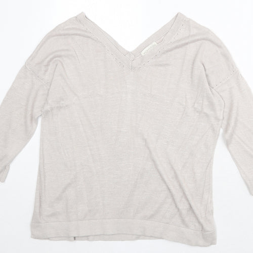 Monsoon Womens Beige V-Neck Acrylic Pullover Jumper Size S