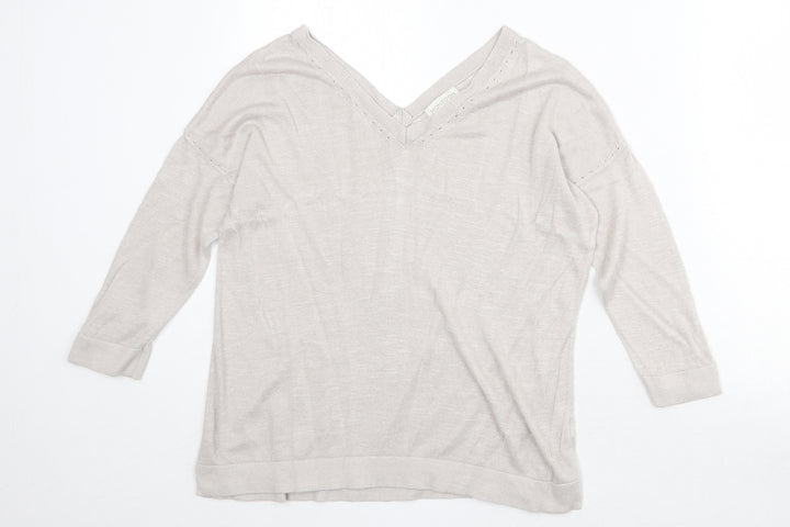 Monsoon Womens Beige V-Neck Acrylic Pullover Jumper Size S