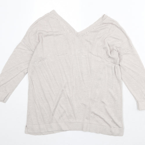 Monsoon Womens Beige V-Neck Acrylic Pullover Jumper Size S