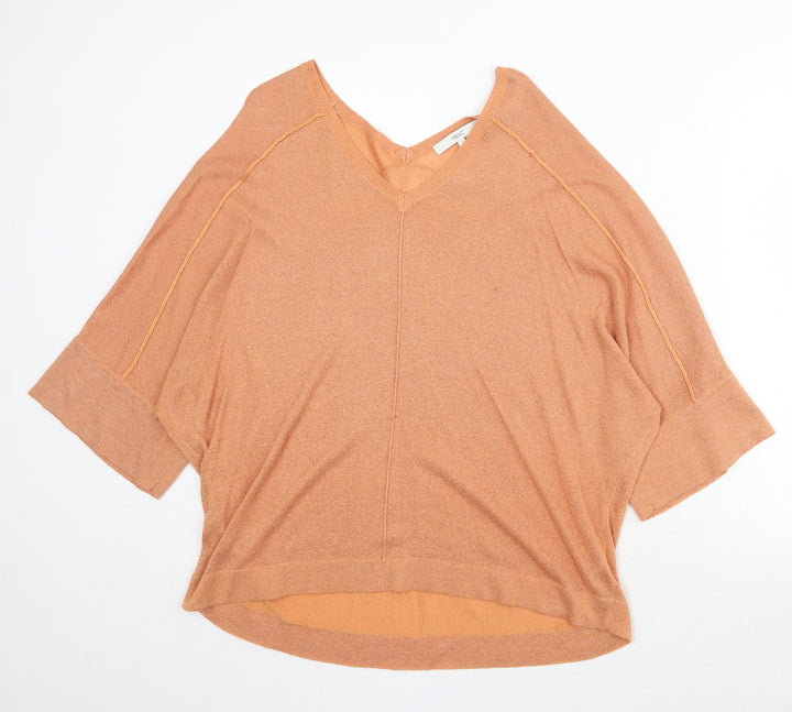 NEXT Womens Orange V-Neck Viscose Pullover Jumper Size S