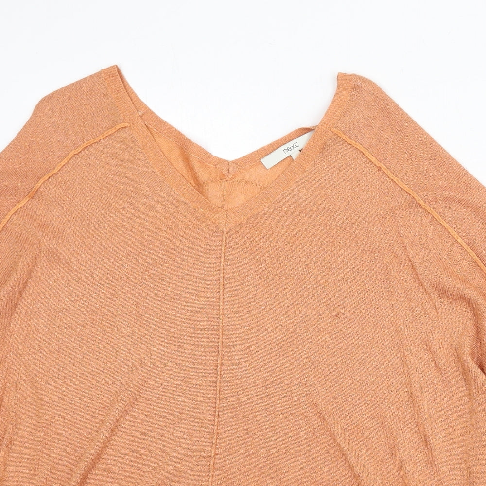 NEXT Womens Orange V-Neck Viscose Pullover Jumper Size S