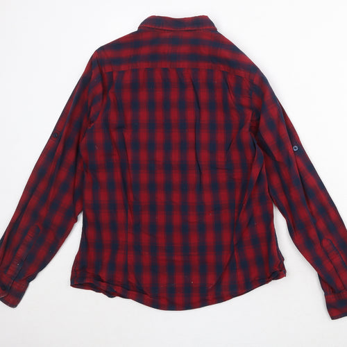 Premier Boys Red Plaid 100% Cotton Pullover Button-Up Size M Collared Button