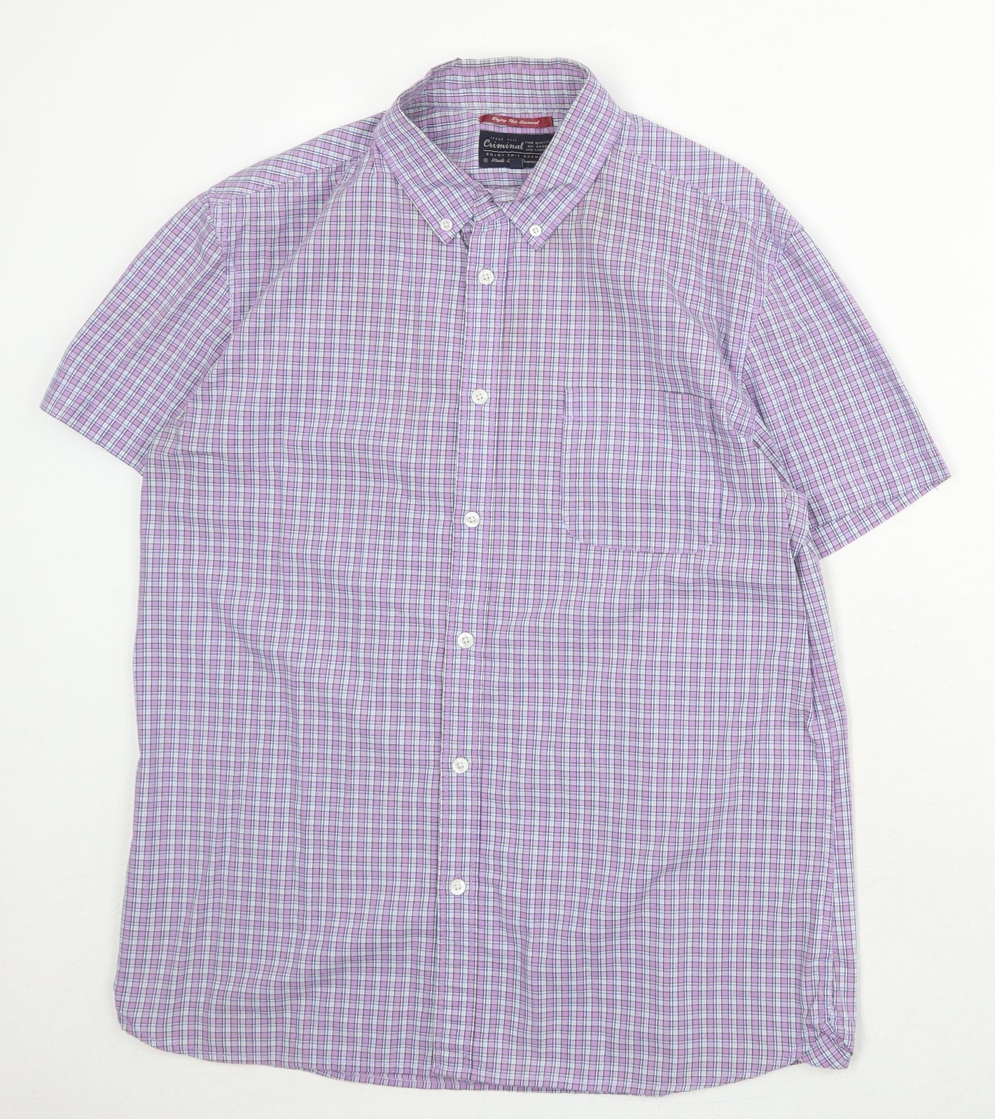 Criminal Mens Purple Plaid Cotton Button-Up Size L Collared Button