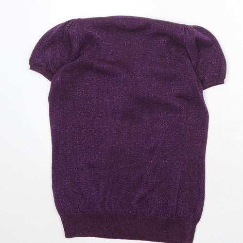 River Island Womens Purple Geometric Acrylic Basic Blouse Size 10 Round Neck