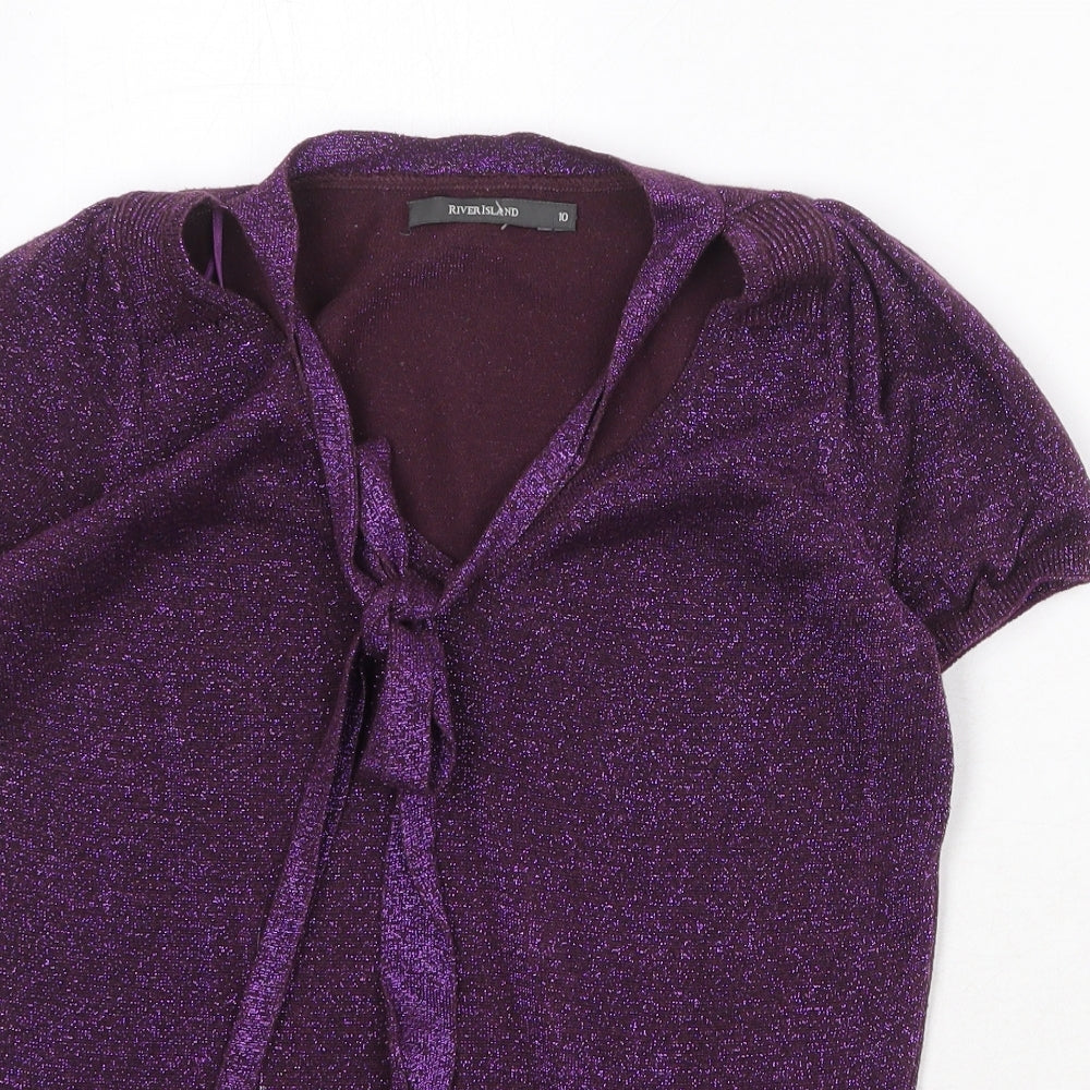 River Island Womens Purple Geometric Acrylic Basic Blouse Size 10 Round Neck
