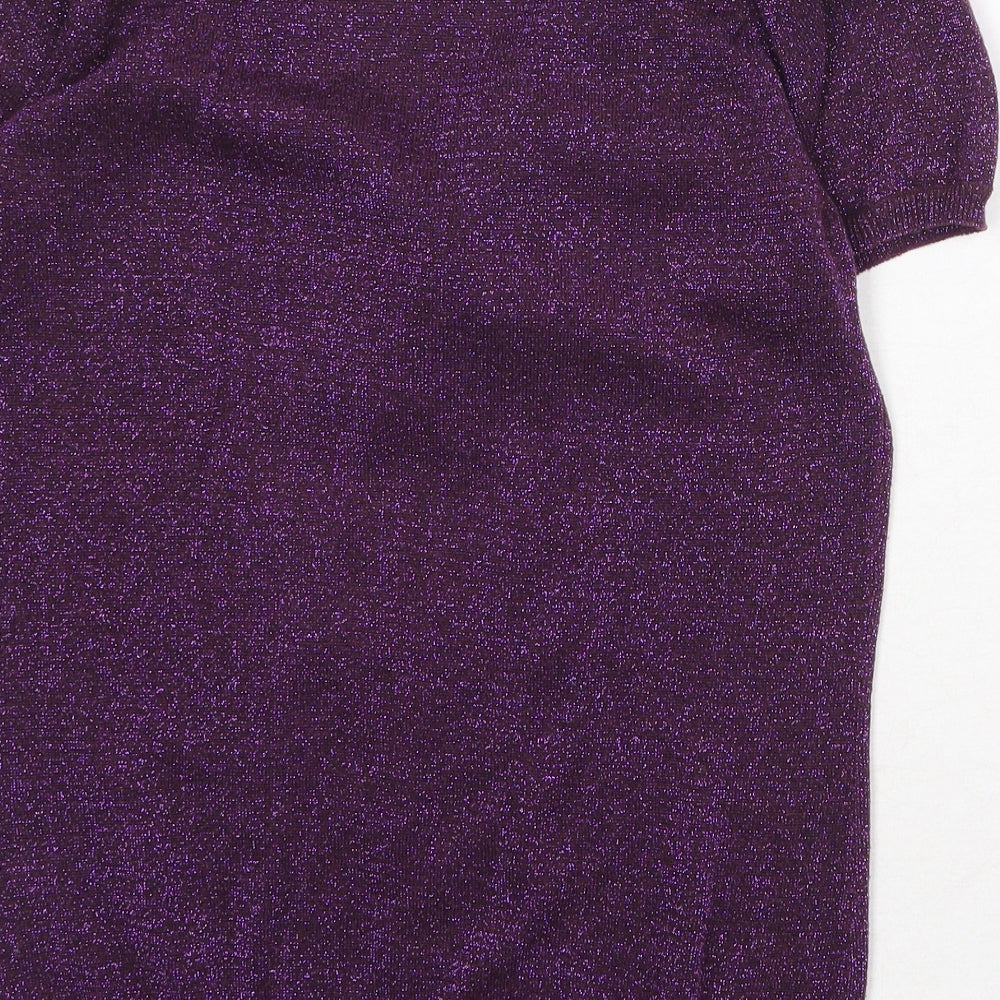 River Island Womens Purple Geometric Acrylic Basic Blouse Size 10 Round Neck
