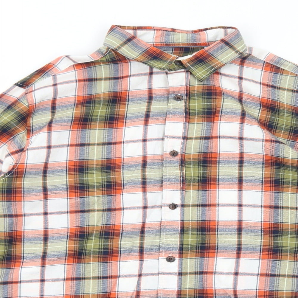 JACK & JONES Mens Orange Plaid Cotton Button-Up Size M Collared Button