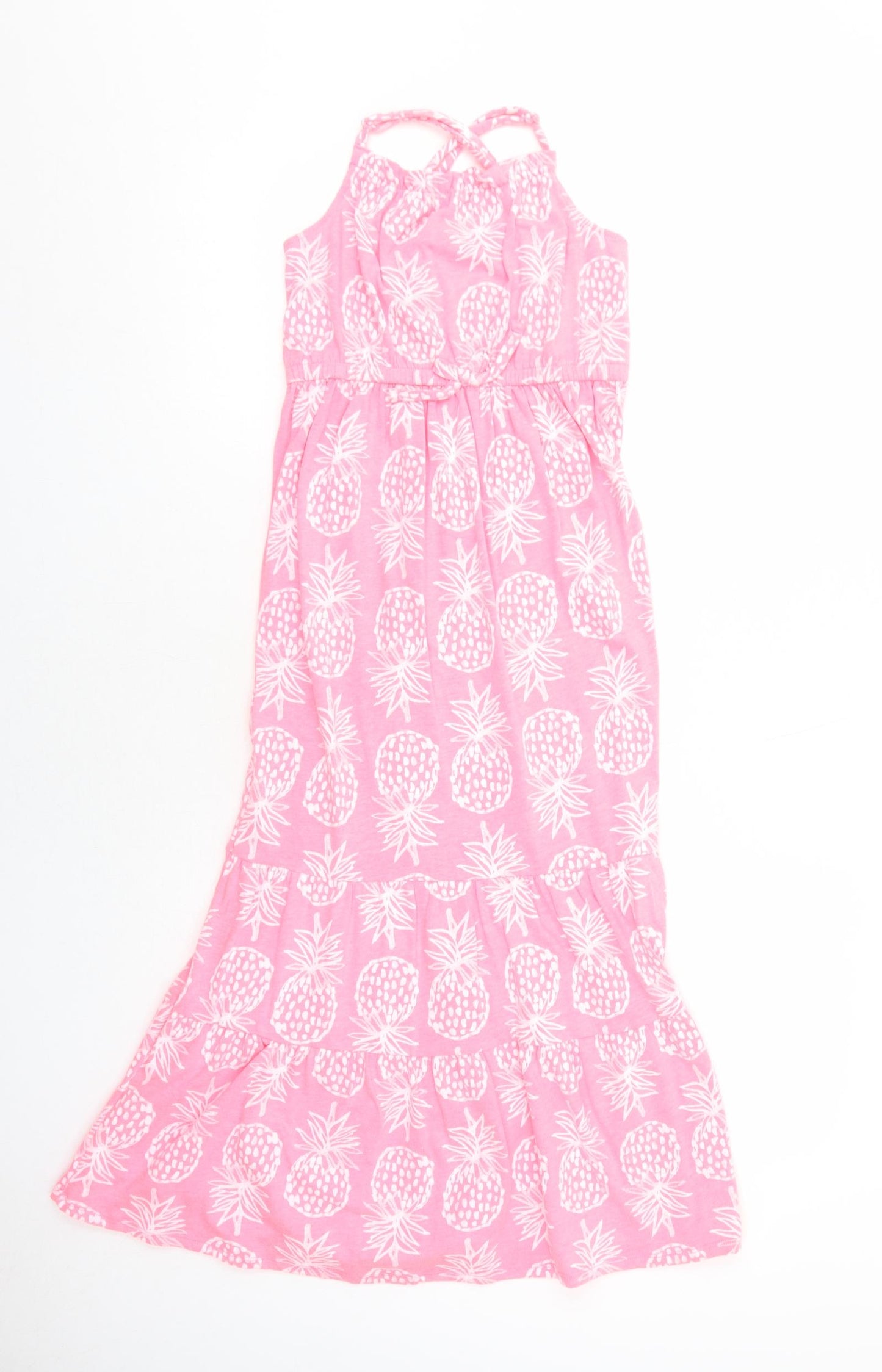 Cat&Jack Girls Pink Geometric Cotton Maxi Size 7-8 Years Square Neck Pullover - Pineapple Print