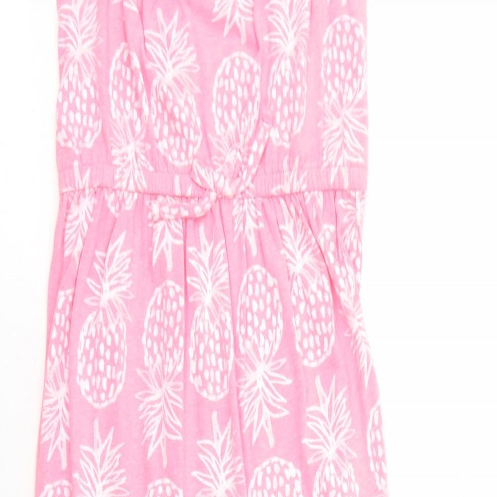 Cat&Jack Girls Pink Geometric Cotton Maxi Size 7-8 Years Square Neck Pullover - Pineapple Print