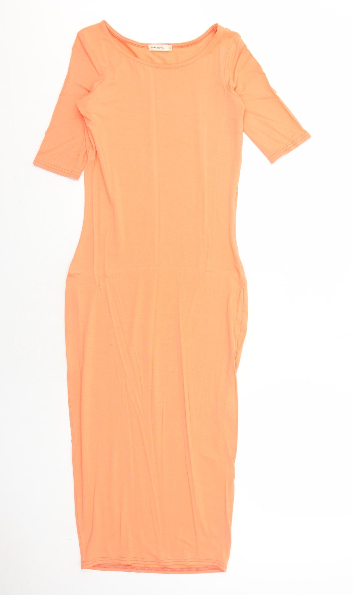 River Island Womens Orange Viscose Bodycon Size 10 Round Neck Pullover