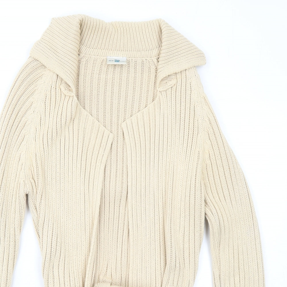 New Look Womens Beige Collared Cotton Pullover Jumper Size 14