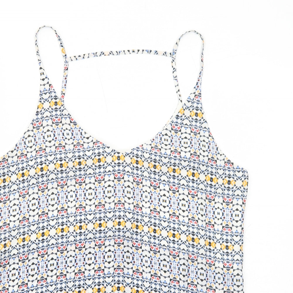 H&M Womens Blue Geometric Polyester Camisole Tank Size 12 V-Neck