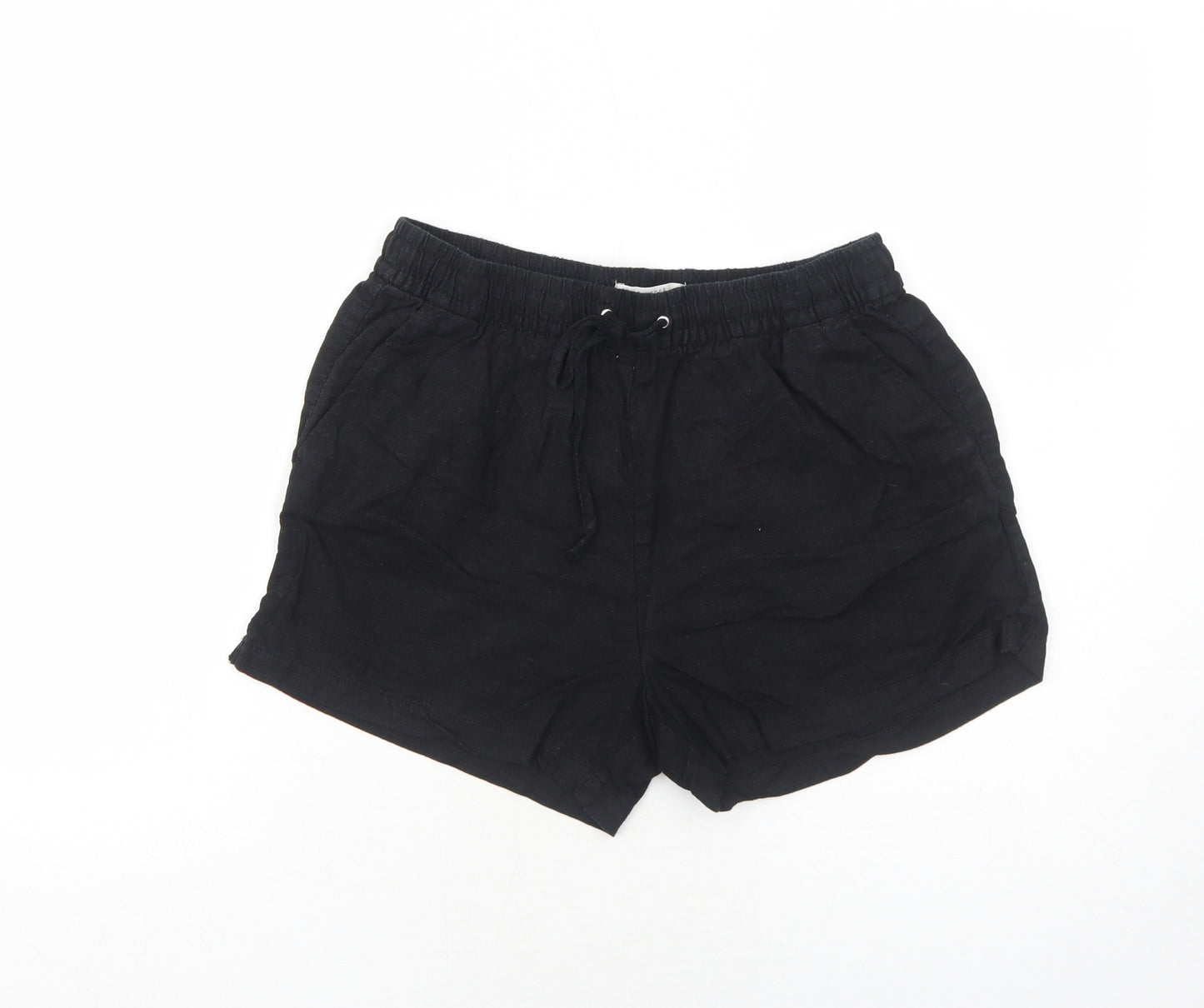 H&M Womens Black Linen Basic Shorts Size 6 Regular Drawstring