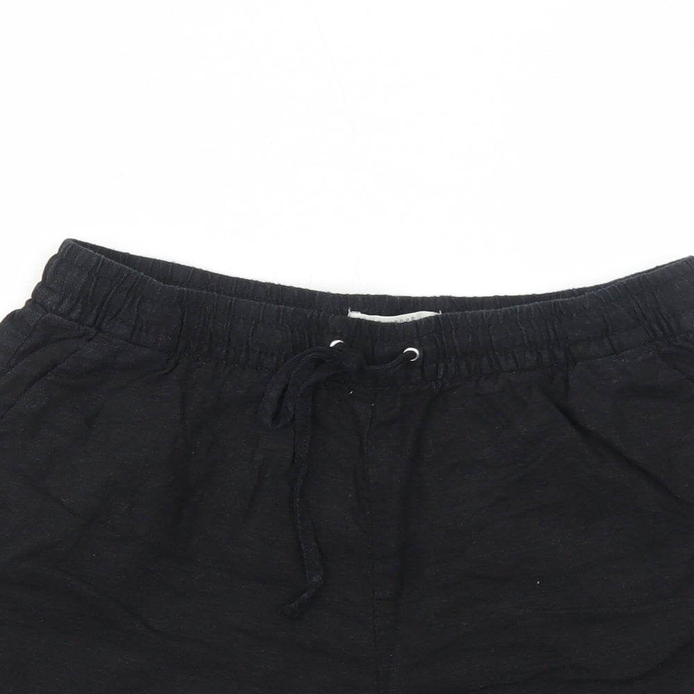 H&M Womens Black Linen Basic Shorts Size 6 Regular Drawstring