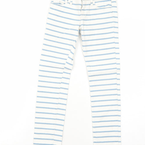 Gap Girls White Striped Cotton Skinny Jeans Size 8-9 Years Regular Zip