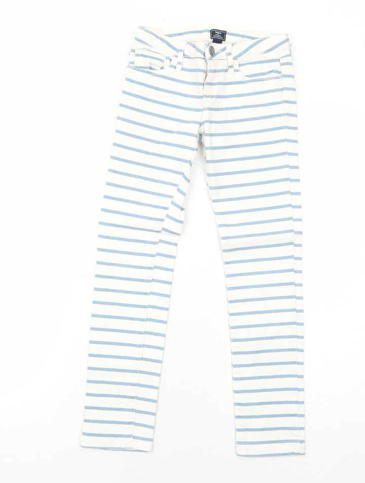 Gap Girls White Striped Cotton Skinny Jeans Size 8-9 Years Regular Zip