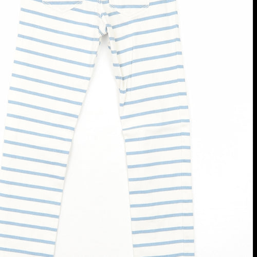 Gap Girls White Striped Cotton Skinny Jeans Size 8-9 Years Regular Zip
