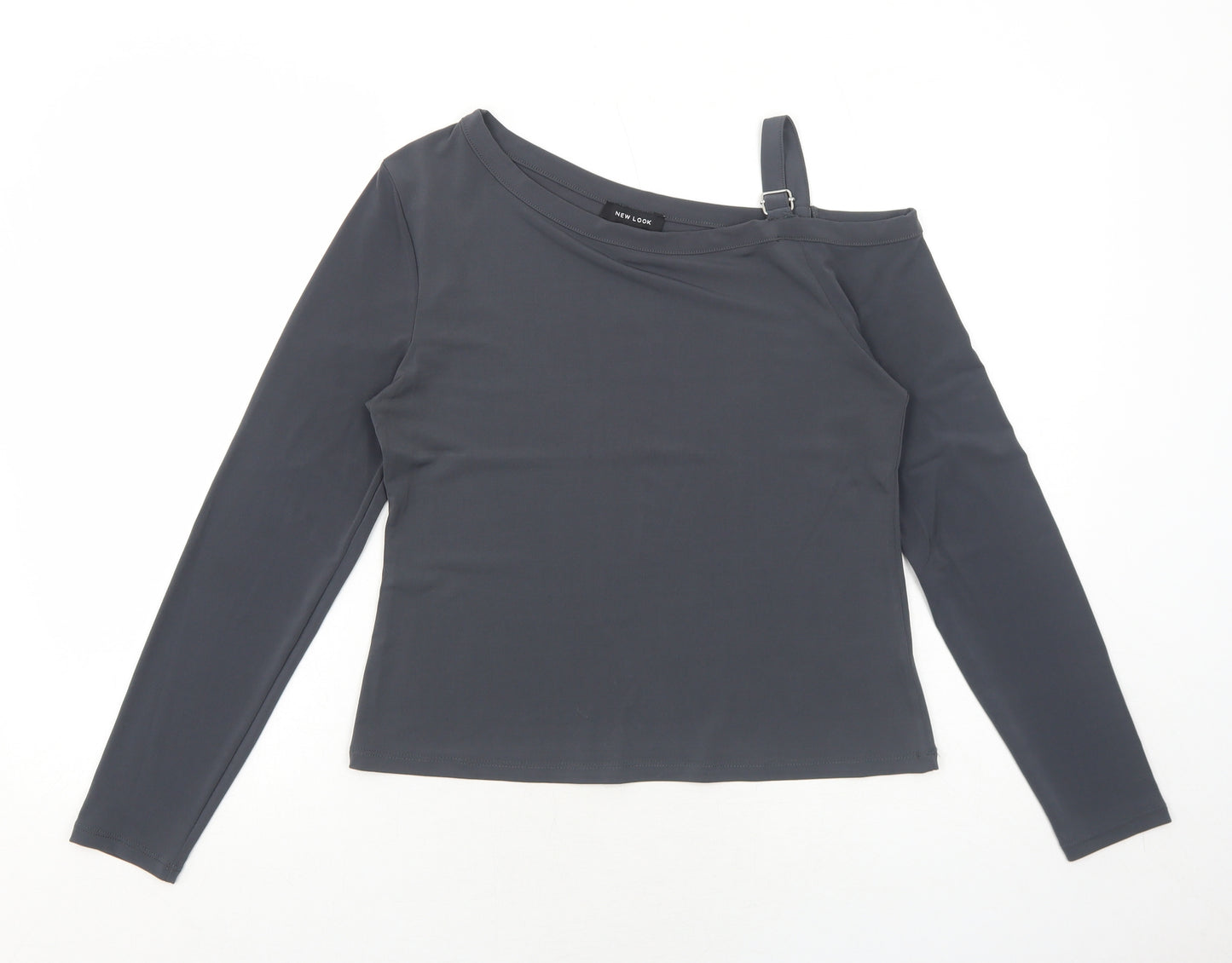 New Look Womens Grey Polyester Basic T-Shirt Size 12 Square Neck