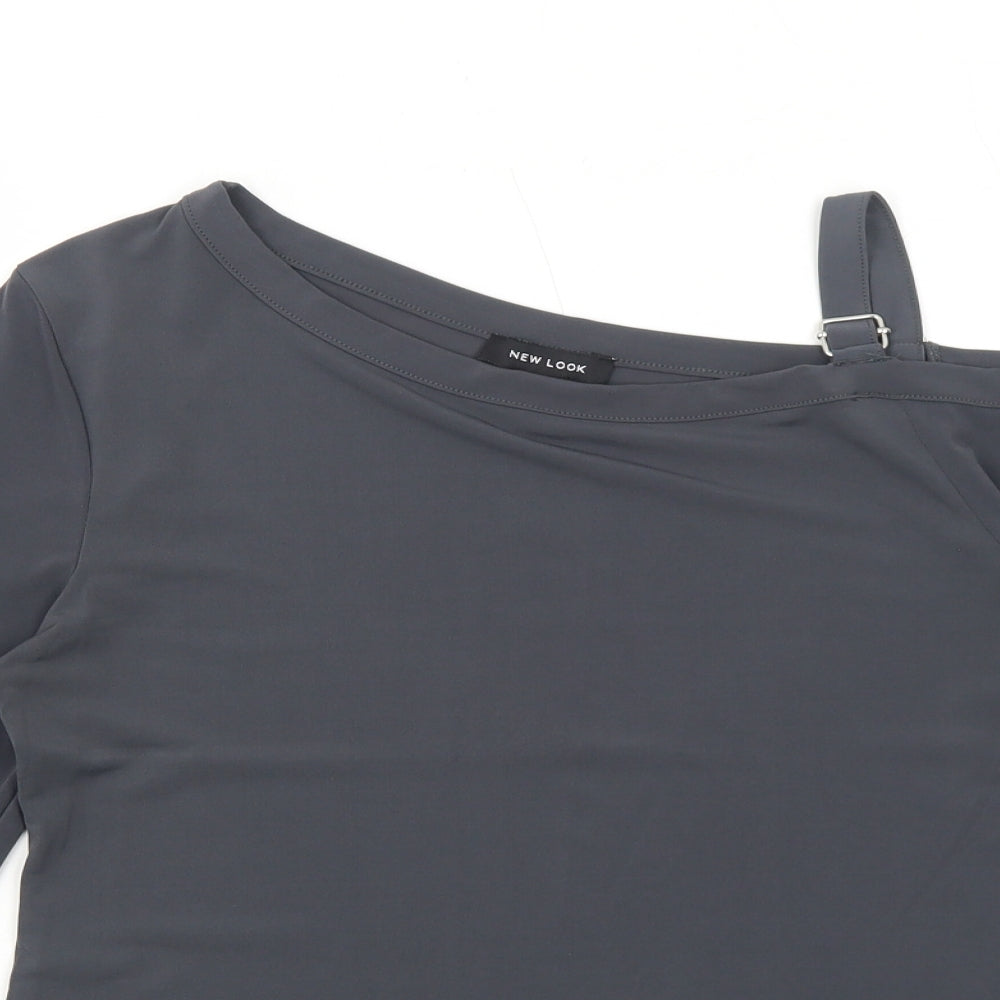 New Look Womens Grey Polyester Basic T-Shirt Size 12 Square Neck