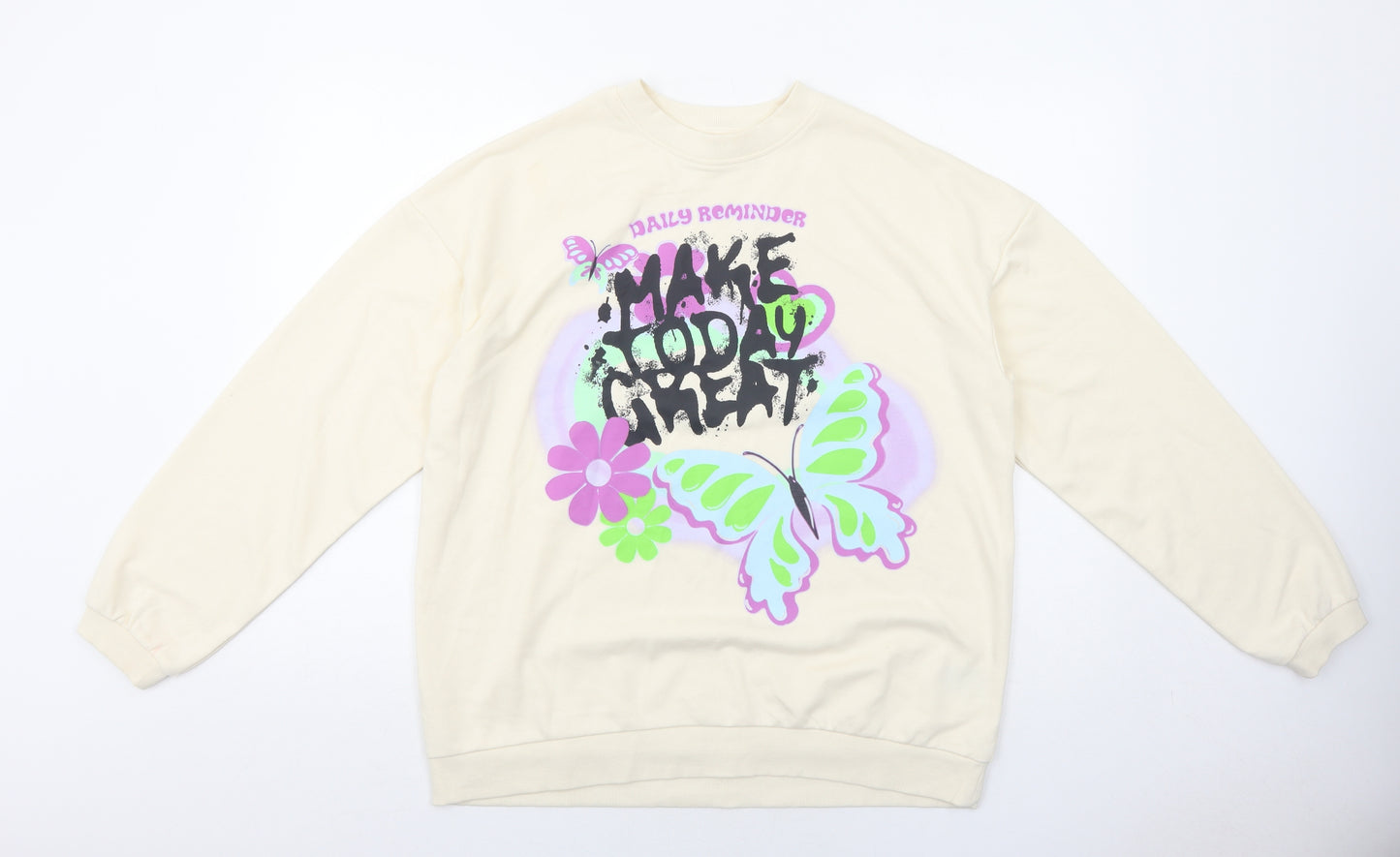 H&M Girls Ivory Cotton Pullover Sweatshirt Size 12-13 Years Pullover - Butterfly