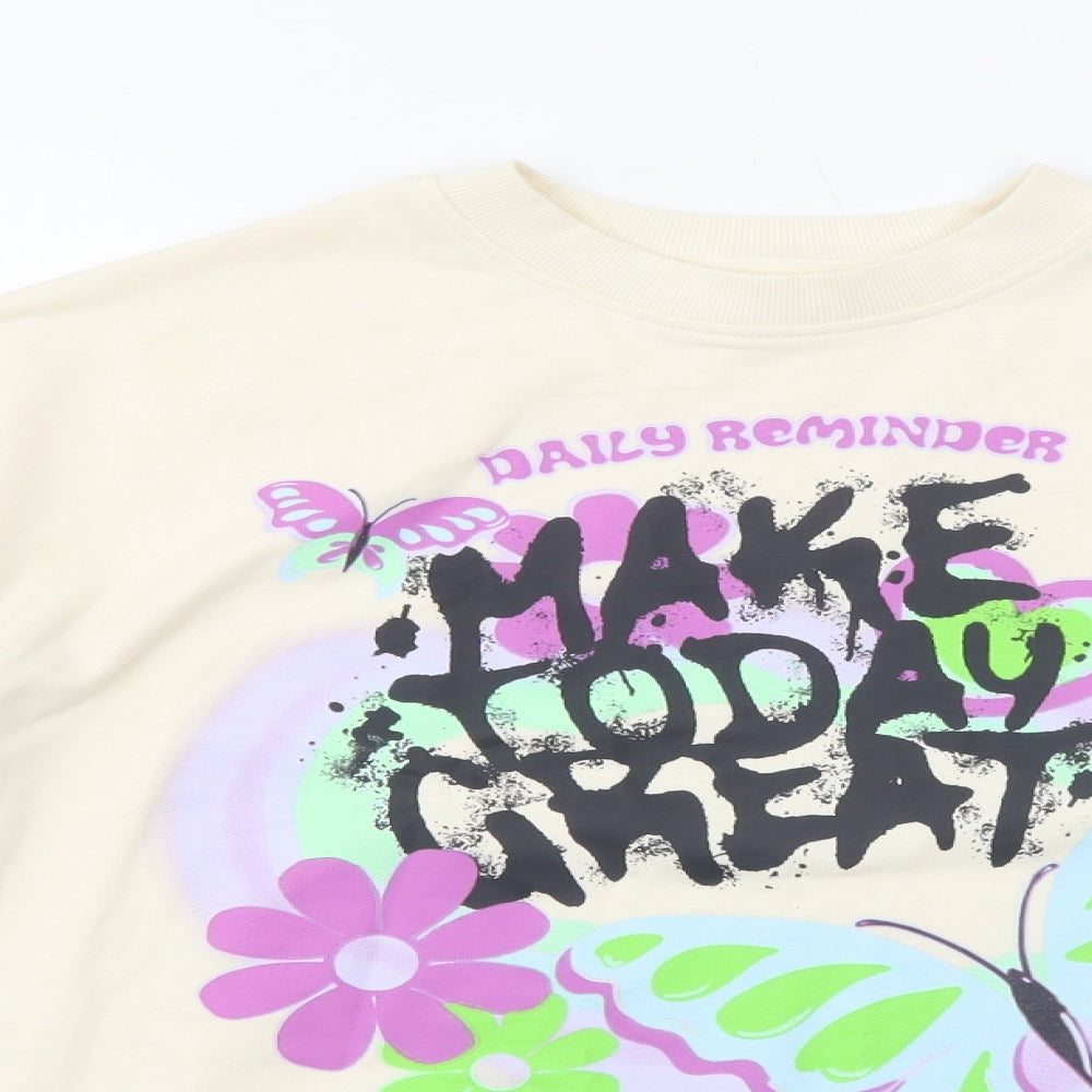 H&M Girls Ivory Cotton Pullover Sweatshirt Size 12-13 Years Pullover - Butterfly