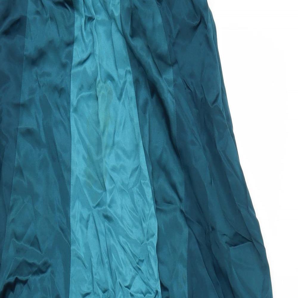 Monsoon Womens Blue Colourblock Silk Maxi Size 12 Square Neck Zip