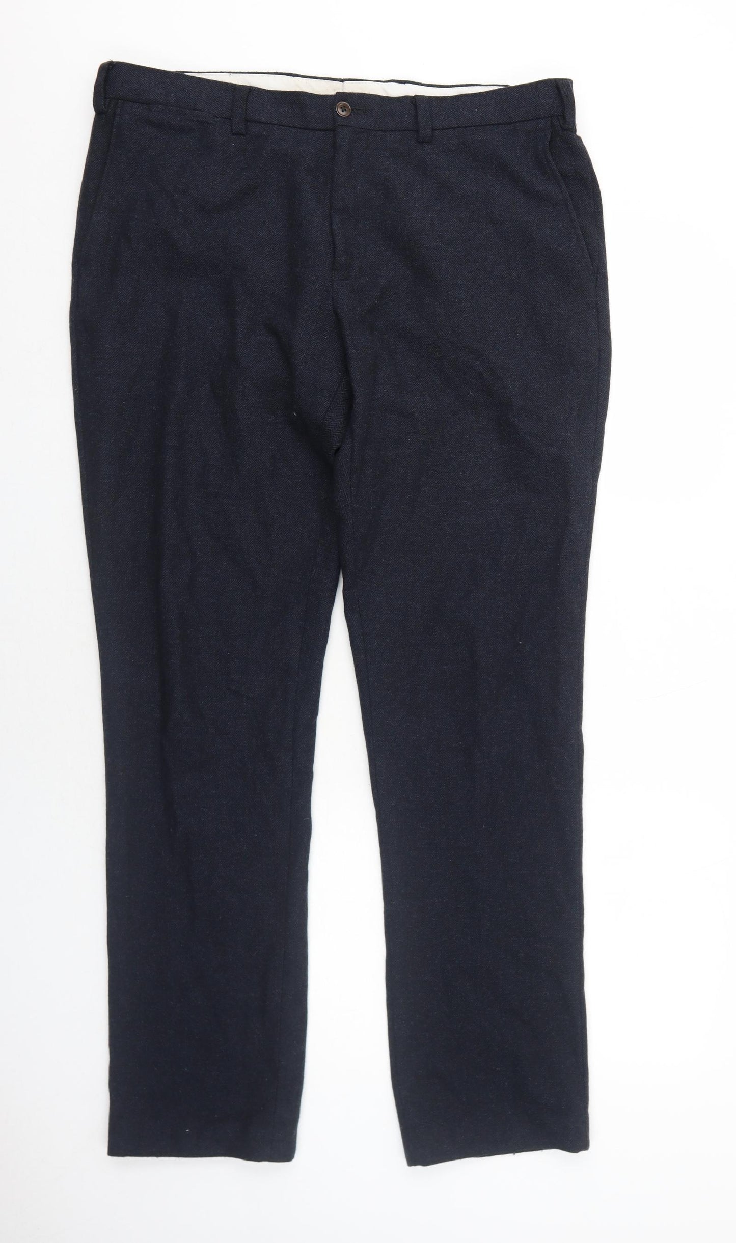 NEXT Mens Blue Wool Chino Trousers Size 36 in Regular Zip