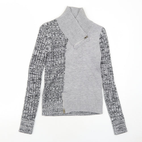 Rainbow Womens Grey High Neck Acrylic Pullover Jumper Size 8