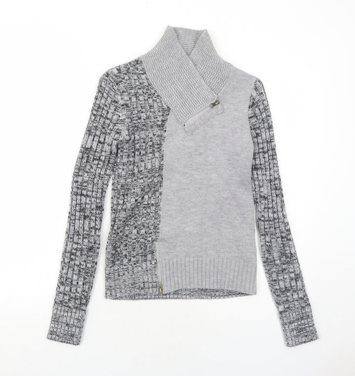 Rainbow Womens Grey High Neck Acrylic Pullover Jumper Size 8