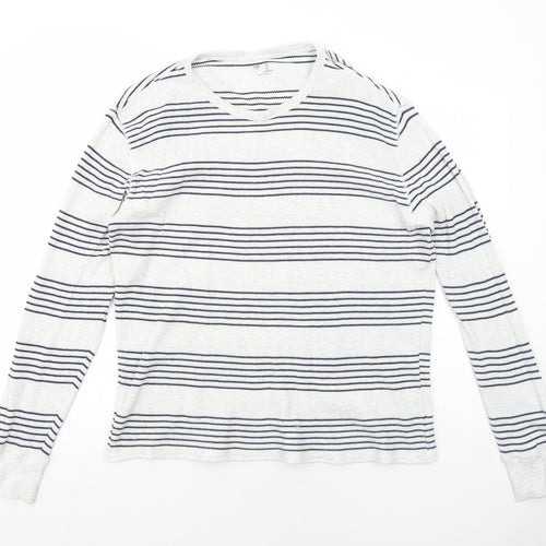 Gap Womens Grey Round Neck Striped Cotton Pullover Jumper Size L