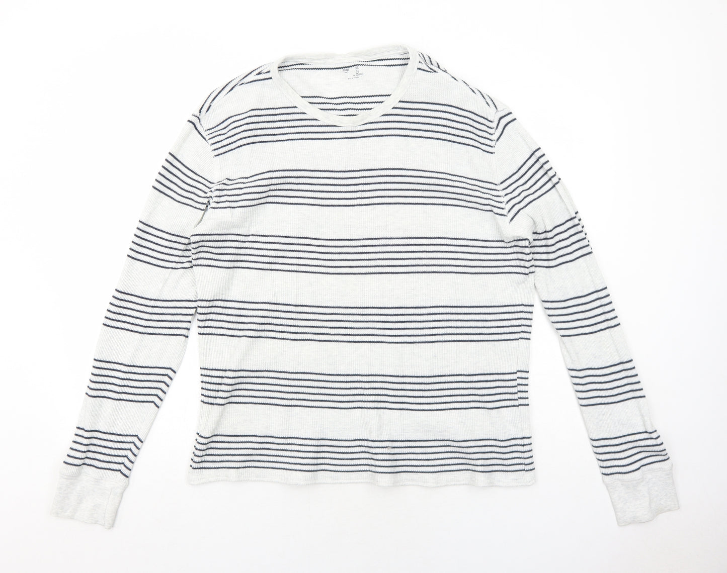 Gap Womens Grey Round Neck Striped Cotton Pullover Jumper Size L