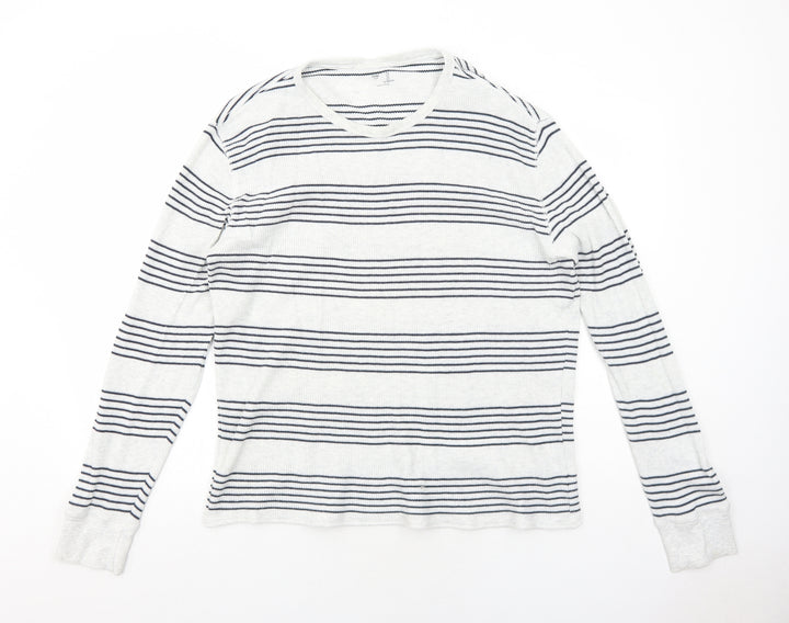 Gap Womens Grey Round Neck Striped Cotton Pullover Jumper Size L