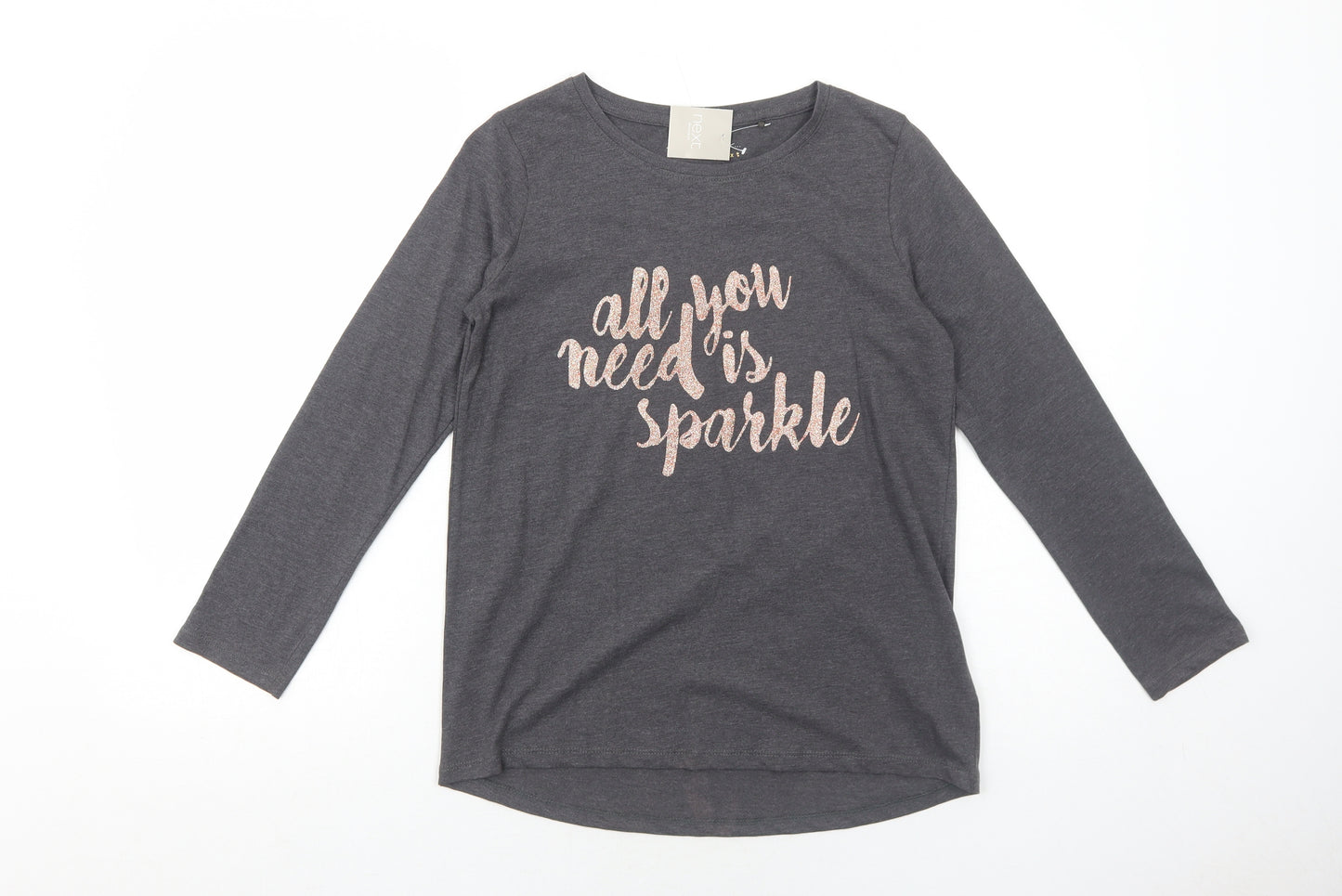 NEXT Girls Grey Cotton Pullover T-Shirt Size 12 Years Boat Neck Pullover - All You Need is Sparkle