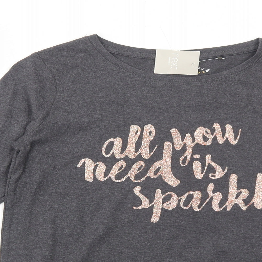 NEXT Girls Grey Cotton Pullover T-Shirt Size 12 Years Boat Neck Pullover - All You Need is Sparkle