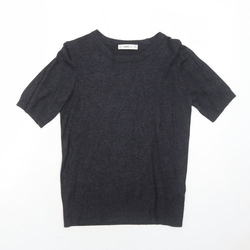 Zara Womens Grey Round Neck Acrylic Pullover Jumper Size M