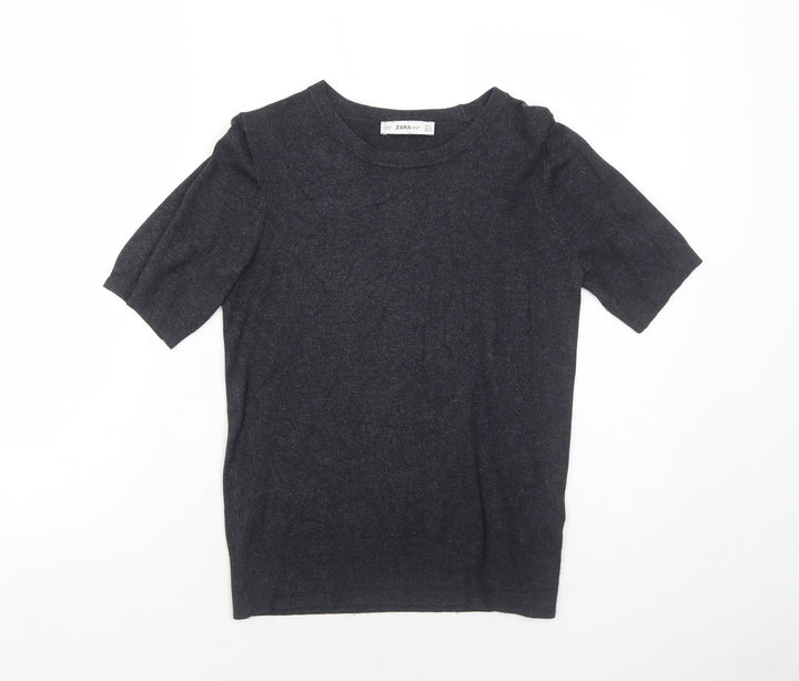 Zara Womens Grey Round Neck Acrylic Pullover Jumper Size M