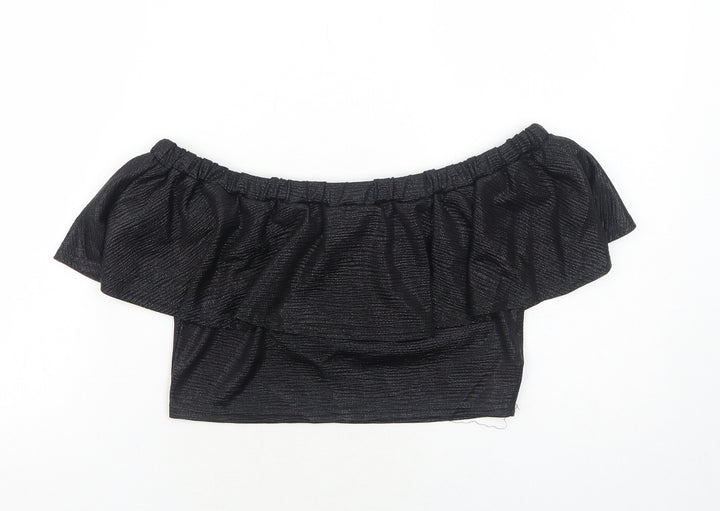 Lipsy Womens Black Polyester Cropped Tank Size 10 Off the Shoulder