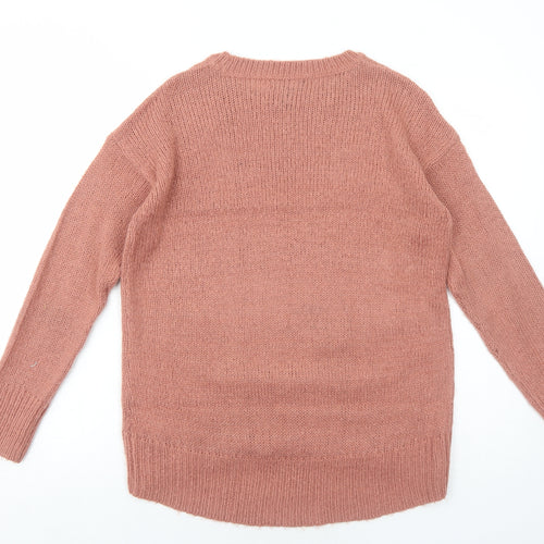 New Look Womens Pink Round Neck Acrylic Pullover Jumper Size 8