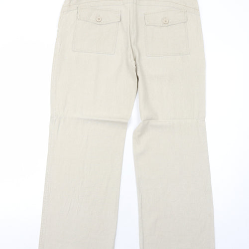 Enza Womens Beige Linen Trousers Size XL Regular Zip