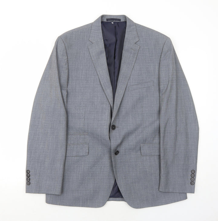 Burton Mens Grey Geometric Polyester Jacket Suit Jacket Size 40 Regular