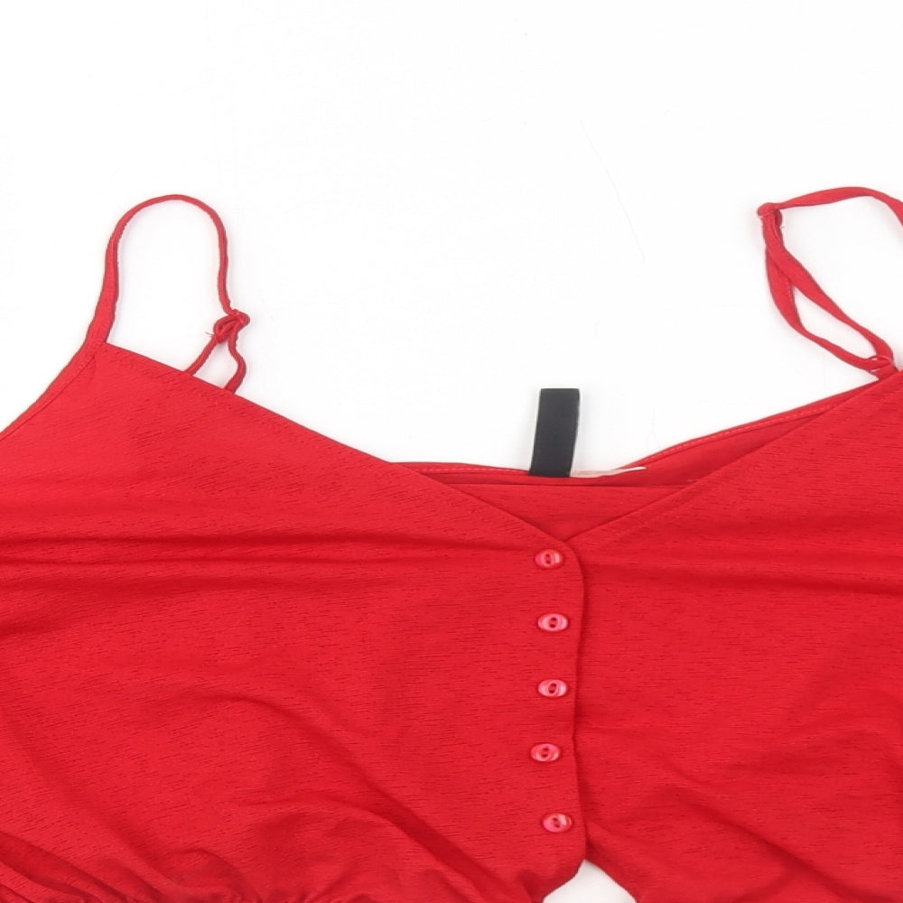 H&M Womens Red Polyester Cropped Tank Size L V-Neck - Cold Shoulder