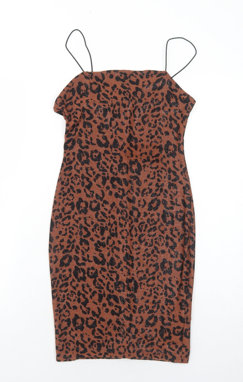 New Look Womens Brown Animal Print Polyester Mini Size 8 Square Neck Pullover - Leopard Print