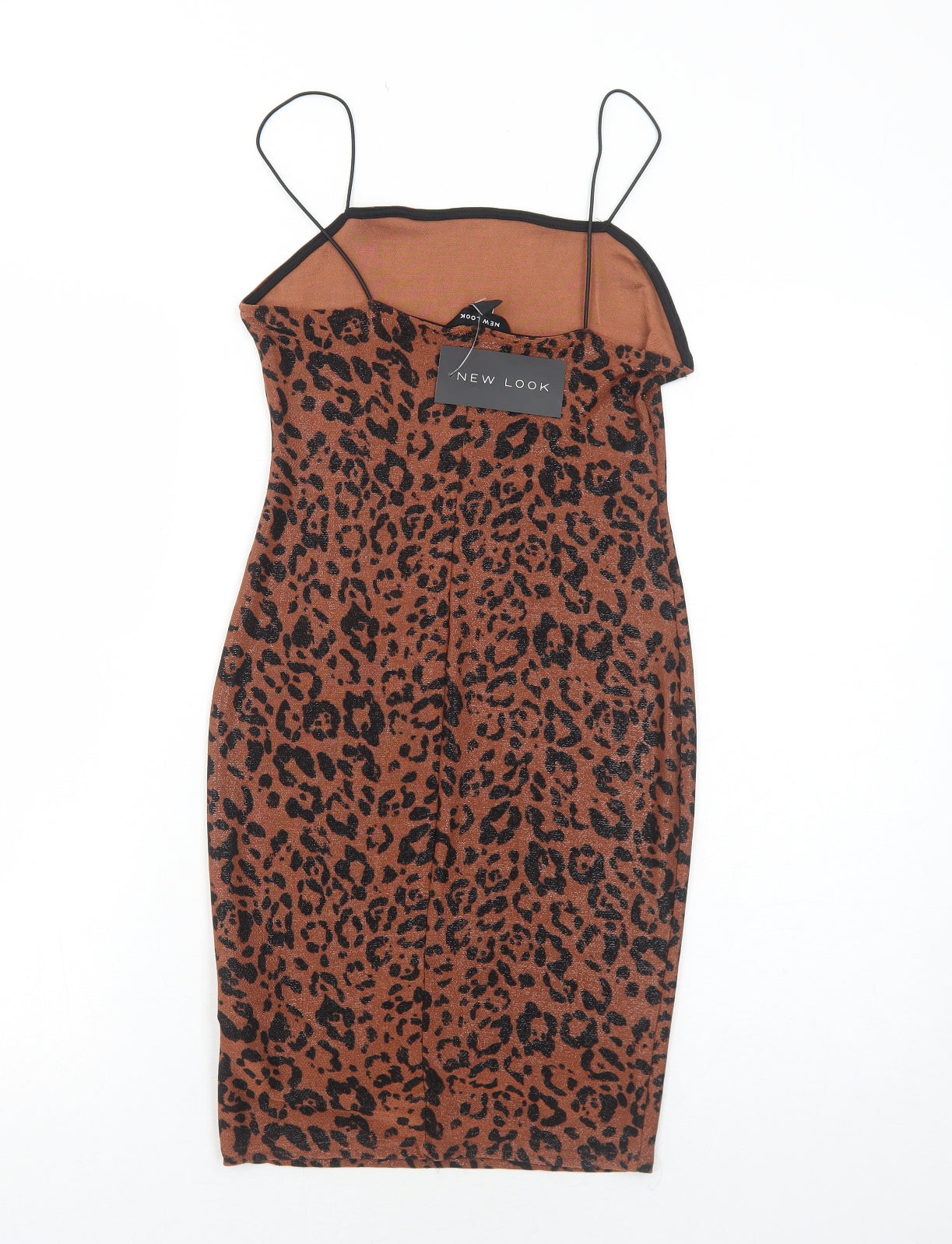 New Look Womens Brown Animal Print Polyester Mini Size 8 Square Neck Pullover - Leopard Print