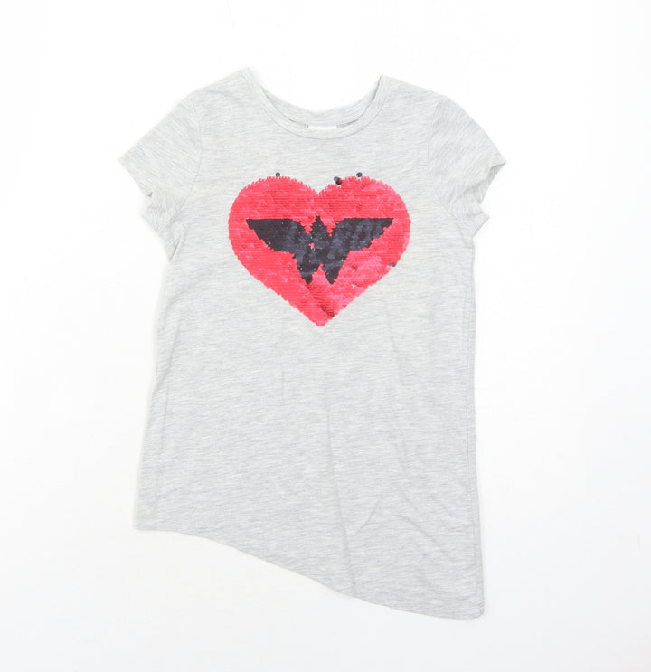 Wonder Woman Girls Grey Polyester Pullover T-Shirt Size 4-5 Years Round Neck Pullover - Heart Asymmetric