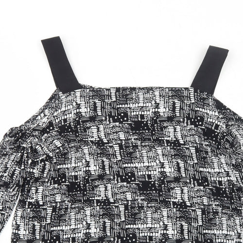 Sparkle & Fade Womens Black Geometric Viscose Basic Blouse Size M Square Neck - Cold Shoulder
