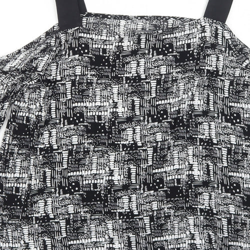 Sparkle & Fade Womens Black Geometric Viscose Basic Blouse Size M Square Neck - Cold Shoulder