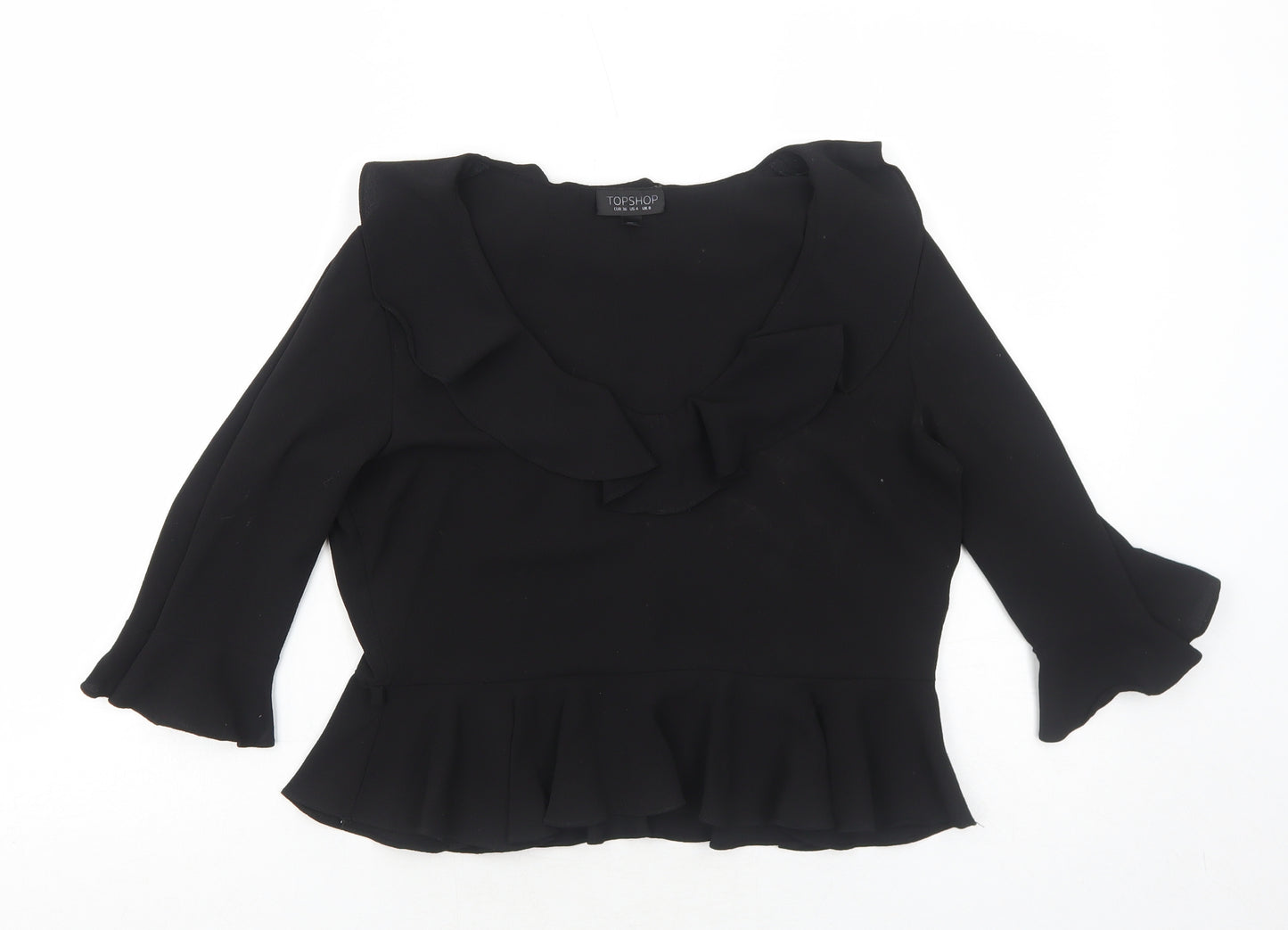 Topshop Womens Black Polyester Basic Blouse Size 8 Round Neck