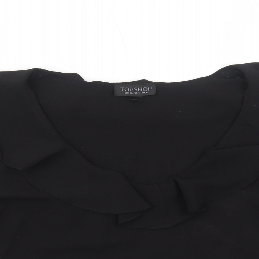 Topshop Womens Black Polyester Basic Blouse Size 8 Round Neck