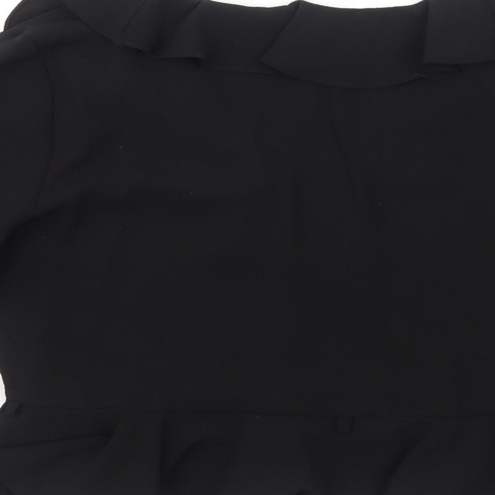Topshop Womens Black Polyester Basic Blouse Size 8 Round Neck